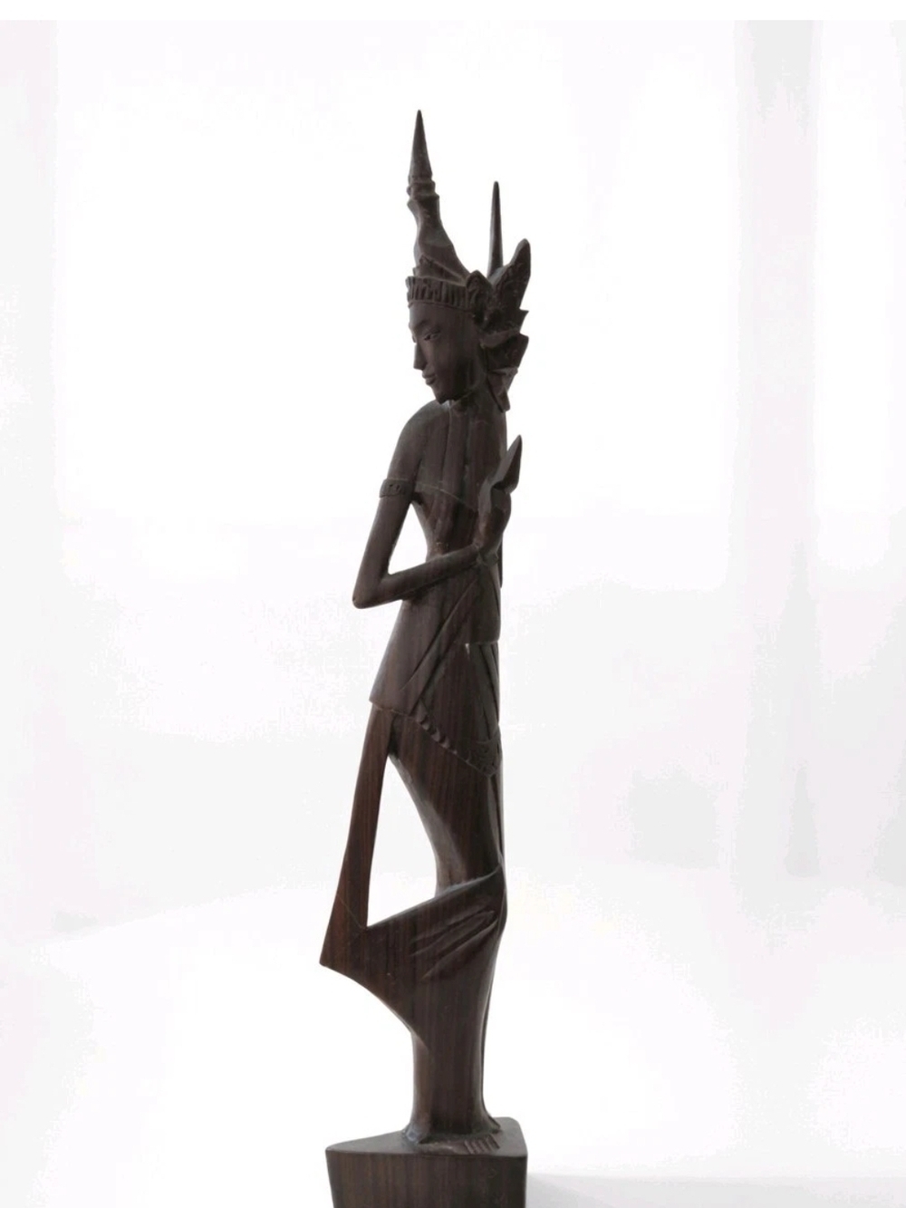 Vintage 1920s  Hand Carved Thai Wooden Apsara Statue 12” Figure Teak Style Decor